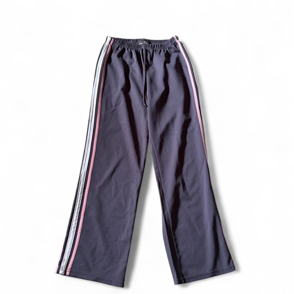 vintage y2k fame & fifteen striped side track pants grey pink white size small